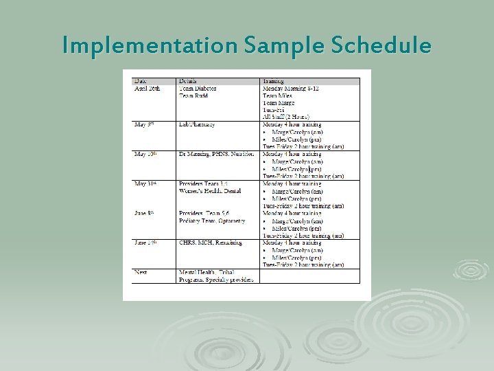 Implementation Sample Schedule 