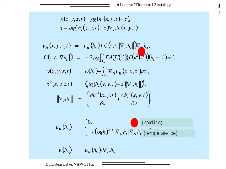 6 Lectures / Theoretical Glaciology (cold ice) (temperate ice) Kolumban Hutter, VAW-ETHZ 1 5