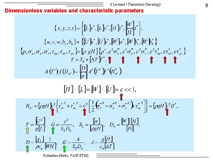 6 Lectures / Theoretical Glaciology Dimensionless variables and characteristic parameters Kolumban Hutter, VAW-ETHZ 8