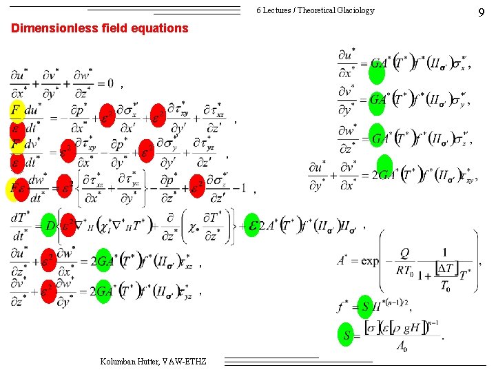 6 Lectures / Theoretical Glaciology Dimensionless field equations , , , , Kolumban Hutter,