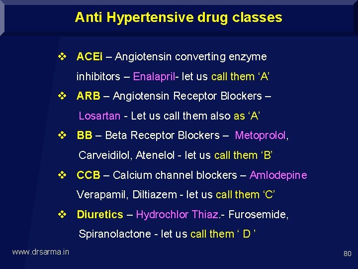 Anti Hypertensive drug classes v ACEi – Angiotensin converting enzyme inhibitors – Enalapril- let