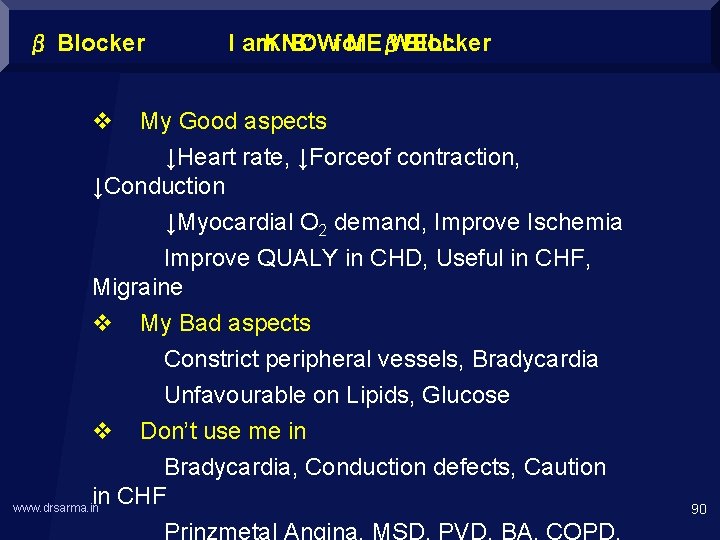 β Blocker I am KNOW ‘B’ for MEβBlocker WELL v My Good aspects ↓Heart