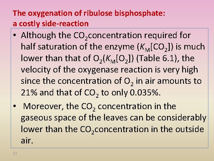 The oxygenation of ribulose bisphosphate: a costly side-reaction • Although the CO 2 concentration