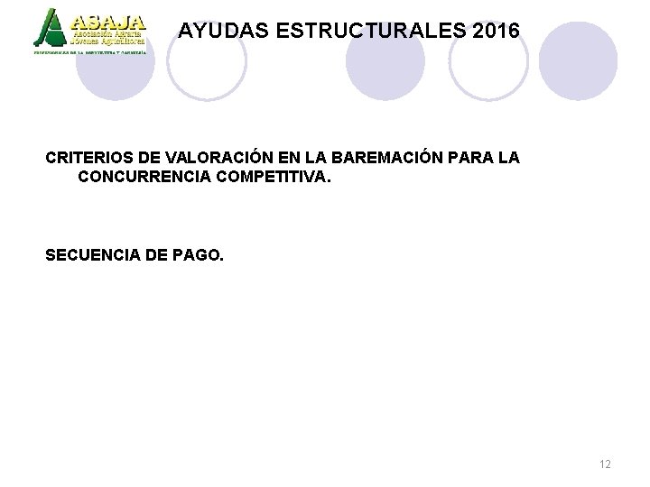 AYUDAS ESTRUCTURALES 2016 CRITERIOS DE VALORACIÓN EN LA BAREMACIÓN PARA LA CONCURRENCIA COMPETITIVA. SECUENCIA