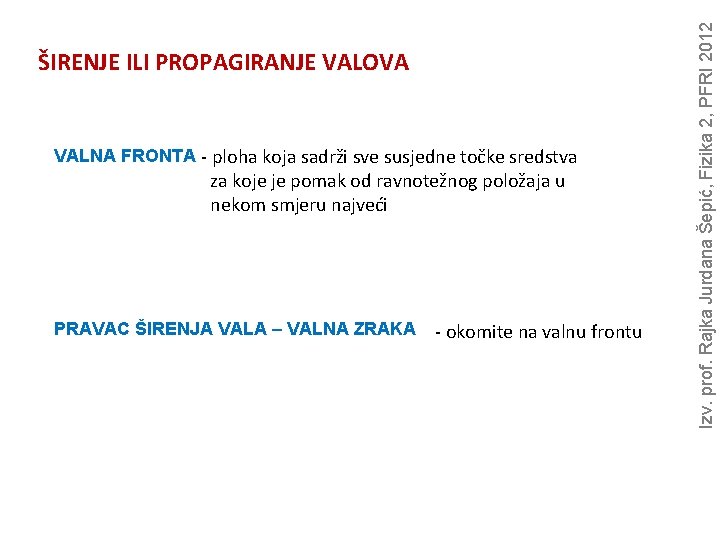 VALNA FRONTA - ploha koja sadrži sve susjedne točke sredstva za koje je pomak