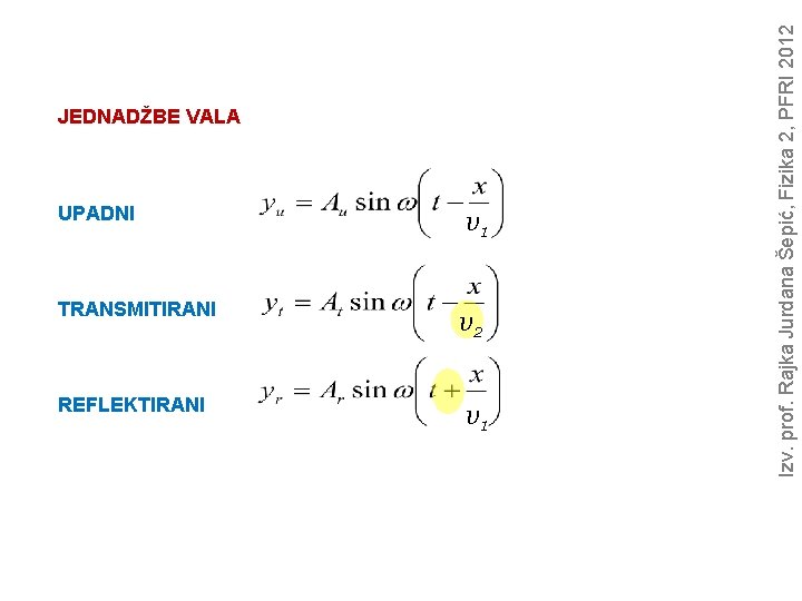 UPADNI v 1 TRANSMITIRANI v 2 REFLEKTIRANI v 1 Izv. prof. Rajka Jurdana Šepić,