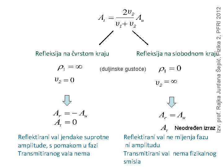 v 1 Refleksija na čvrstom kraju v 2 Refleksija na slobodnom kraju (duljinske gustoće)