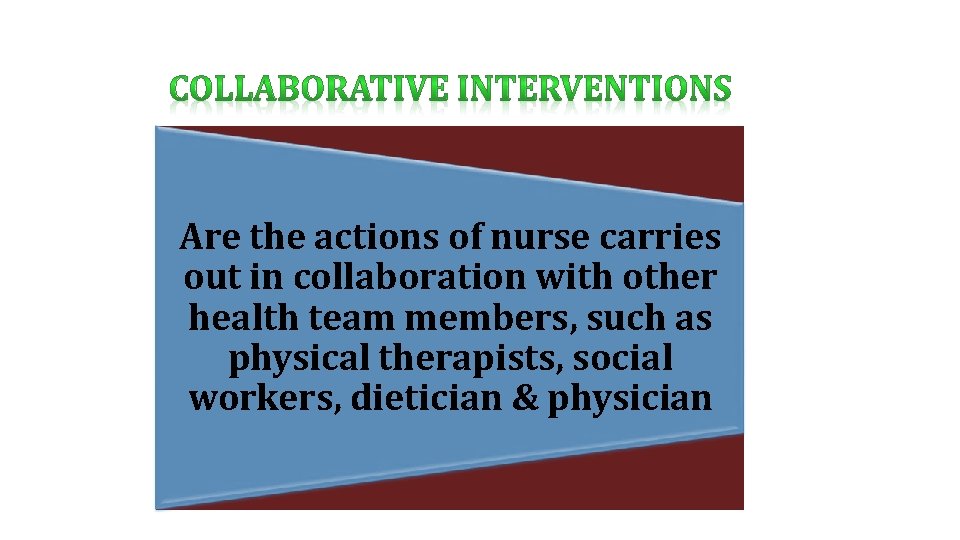 Are the actions of nurse carries out in collaboration with other health team members,