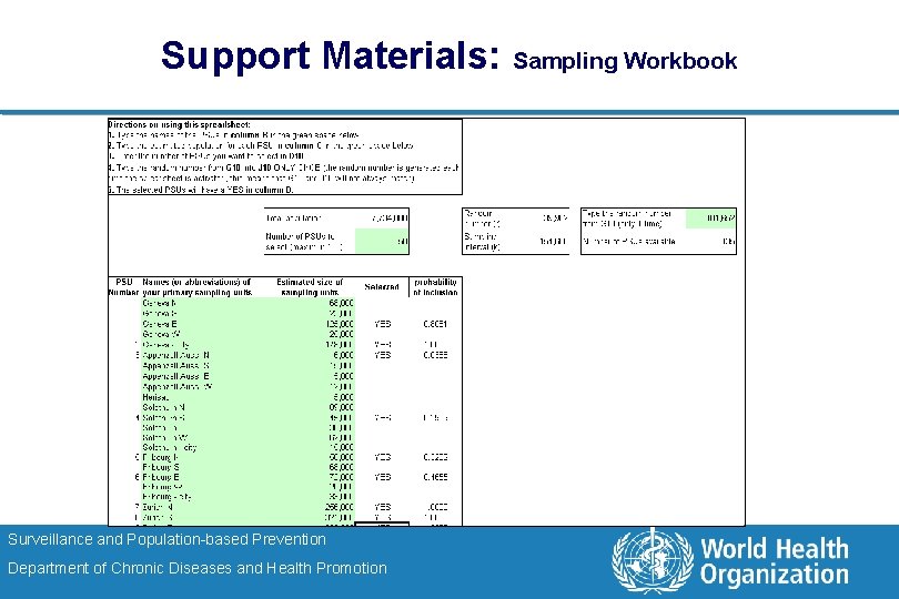 Support Materials: Sampling Workbook Surveillance and Population-based Prevention Department of Chronic Diseases and Health