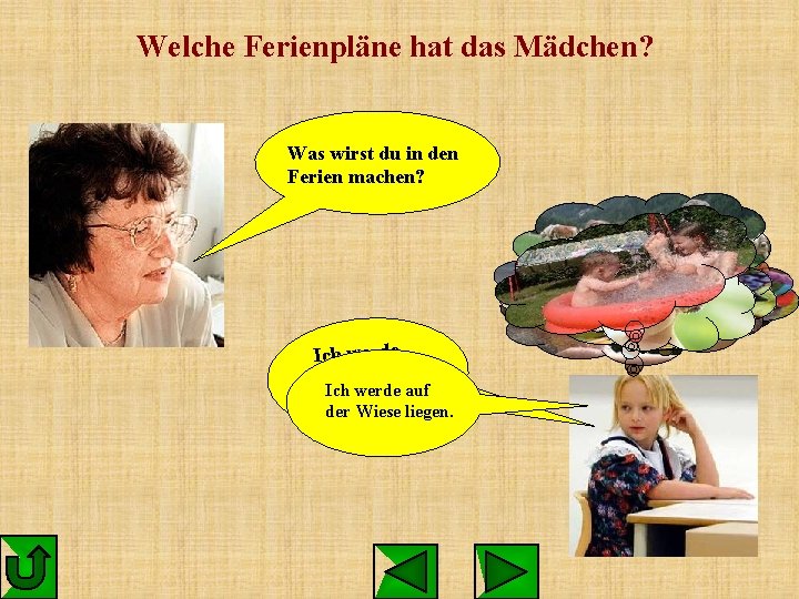 Welche Ferienpläne hat das Mädchen? Was wirst du in den Ferien machen? Ich werde…