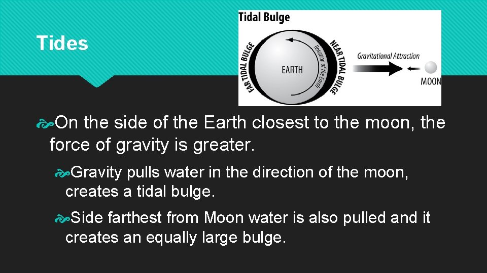 Tides On the side of the Earth closest to the moon, the force of