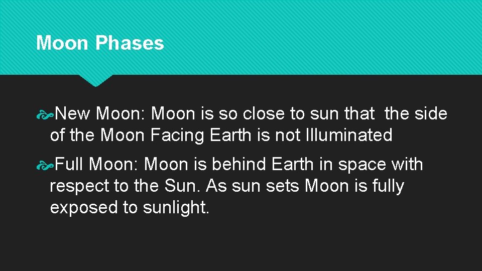 Moon Phases New Moon: Moon is so close to sun that the side of