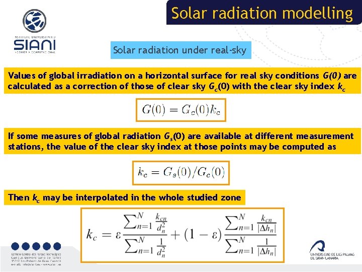 Solar radiation modelling Solar radiation under real-sky Values of global irradiation on a horizontal