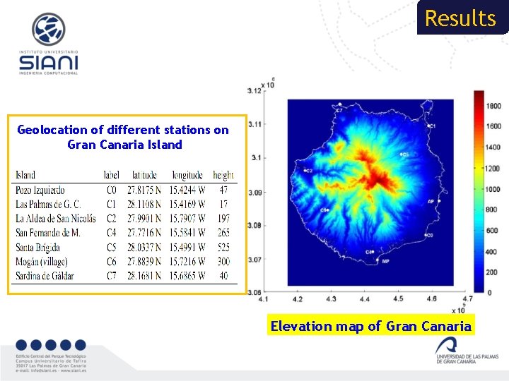 Results Geolocation of different stations on Gran Canaria Island Elevation map of Gran Canaria