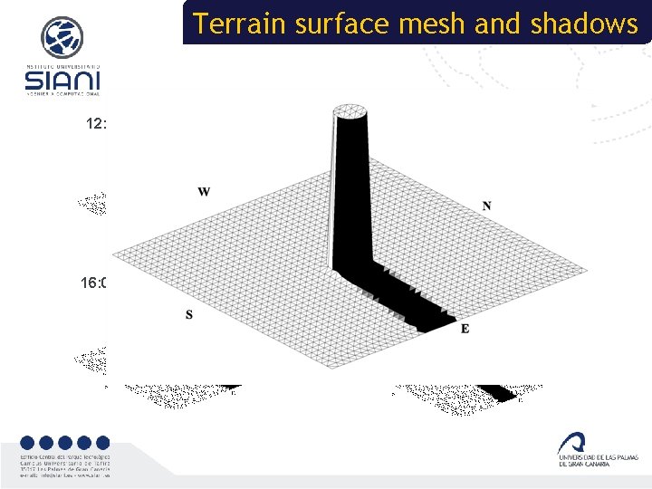 Terrain surface mesh and shadows 12: 00 hours 14: 00 hours 12: 00 hours