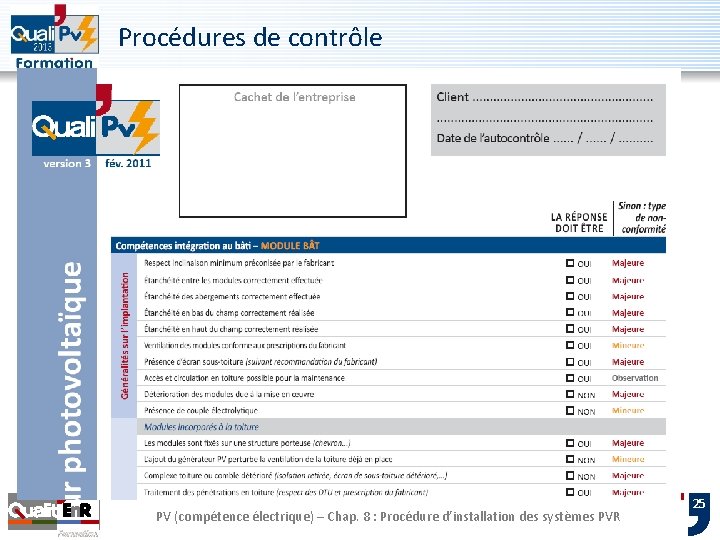 Procédures de contrôle PV (compétence électrique) – Chap. 8 : Procédure d’installation des systèmes