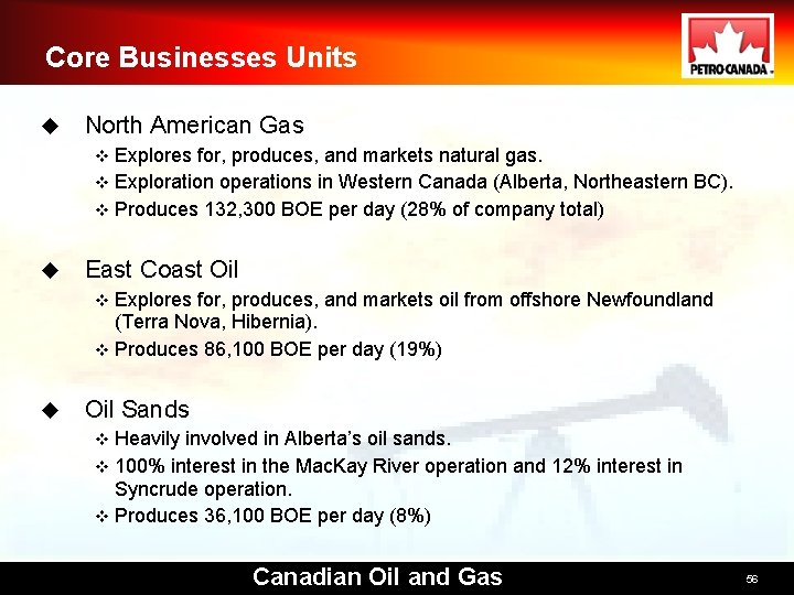 Core Businesses Units u North American Gas Explores for, produces, and markets natural gas.