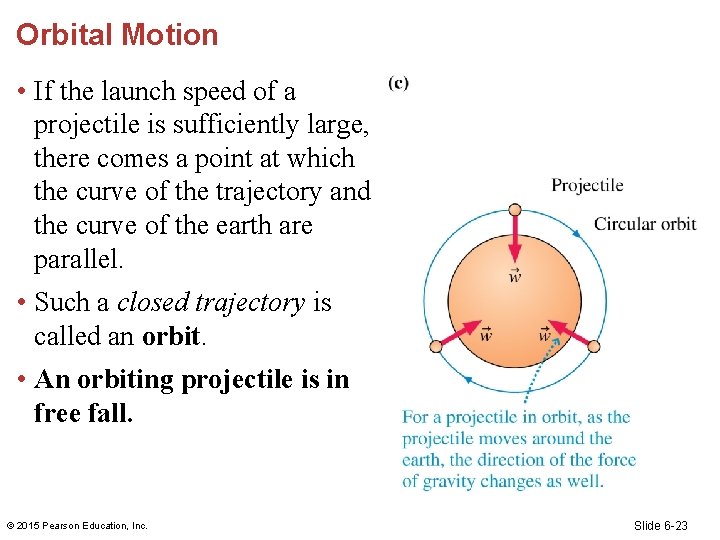 Orbital Motion • If the launch speed of a projectile is sufficiently large, there
