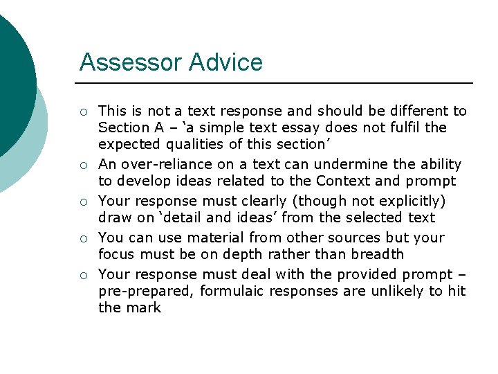 Assessor Advice ¡ ¡ ¡ This is not a text response and should be