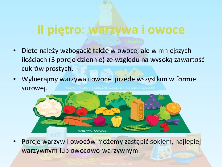 II piętro: warzywa i owoce • Dietę należy wzbogacić także w owoce, ale w