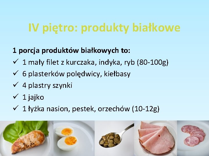 IV piętro: produkty białkowe 1 porcja produktów białkowych to: ü 1 mały filet z
