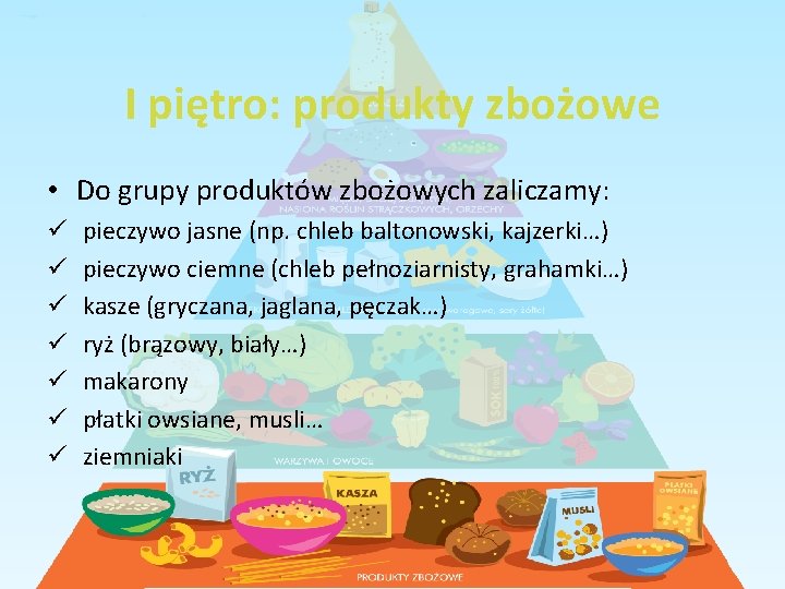 I piętro: produkty zbożowe • Do grupy produktów zbożowych zaliczamy: ü ü ü ü