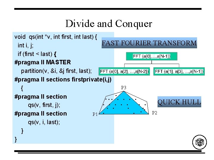 Divide and Conquer void qs(int *v, int first, int last) { FAST int i,