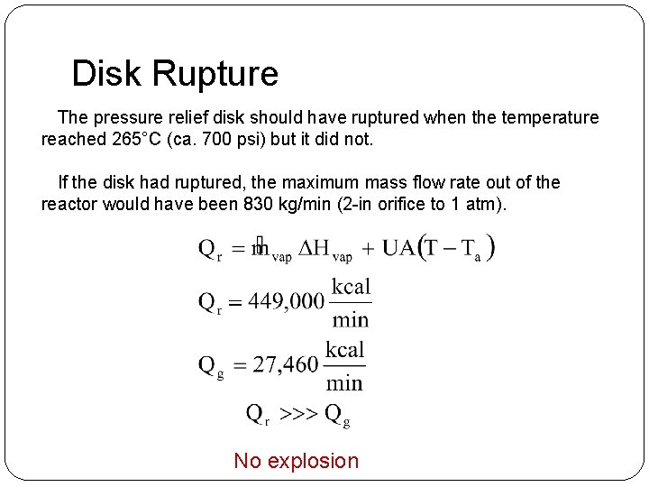 Disk Rupture The pressure relief disk should have ruptured when the temperature reached 265°C