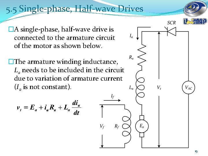5. 5 Single-phase, Half-wave Drives �A single-phase, half-wave drive is connected to the armature