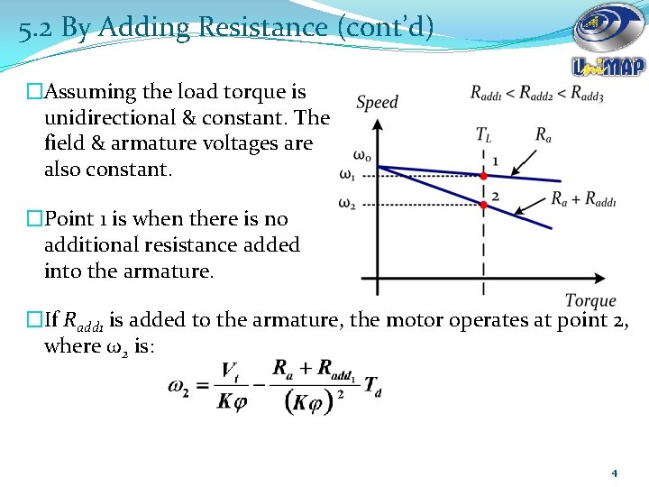 5. 2 By Adding Resistance (cont’d) �Assuming the load torque is unidirectional & constant.