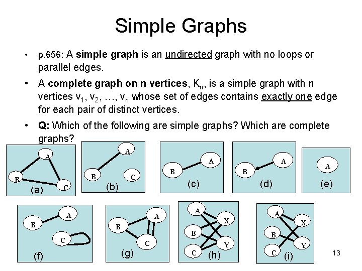 Simple Graphs p. 656: A simple graph is an undirected graph with no loops Simple Graphs p. 656: A simple graph is an undirected graph with no loops