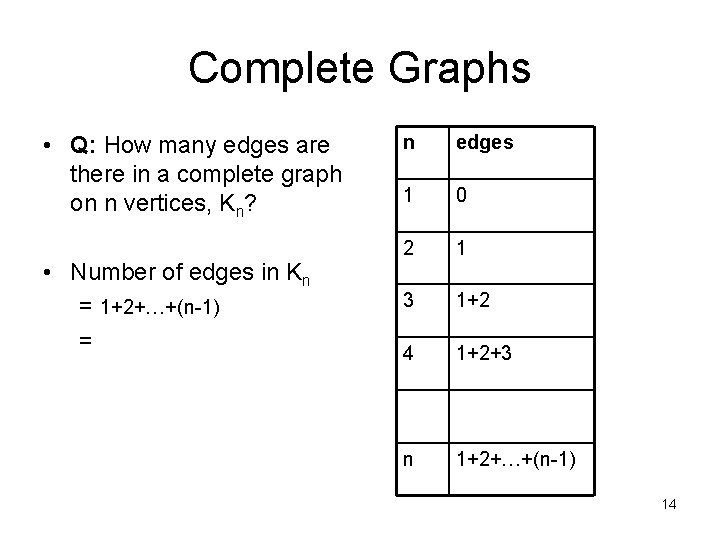 Complete Graphs • Q: How many edges are there in a complete graph on Complete Graphs • Q: How many edges are there in a complete graph on