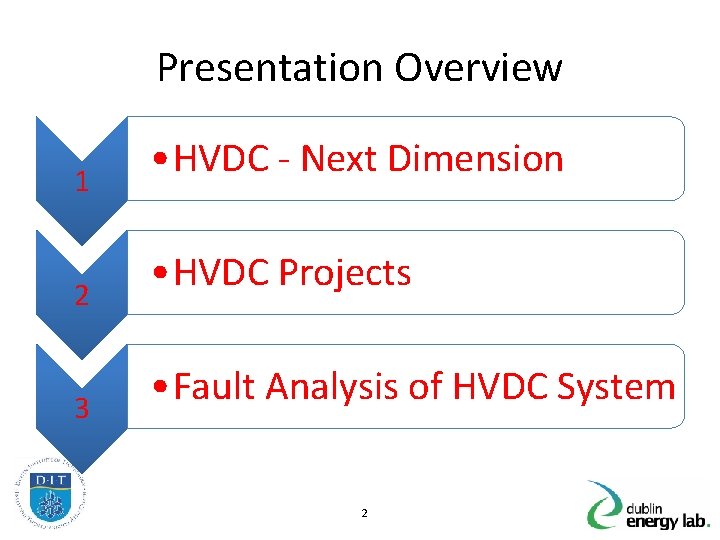 Presentation Overview 1 2 3 • HVDC - Next Dimension • HVDC Projects •