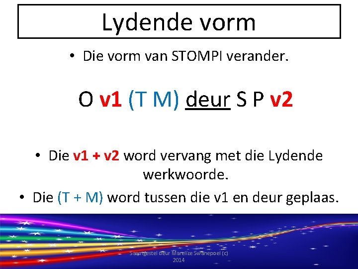 Lydende vorm • Die vorm van STOMPI verander. O v 1 (T M) deur