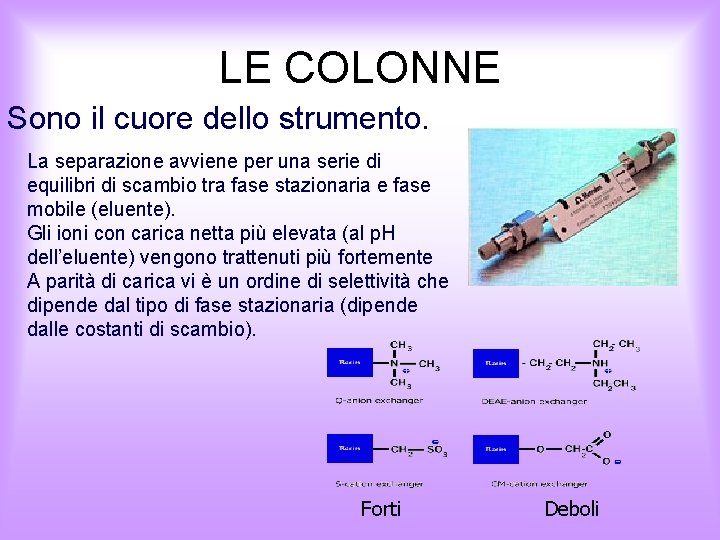 LE COLONNE Sono il cuore dello strumento. La separazione avviene per una serie di