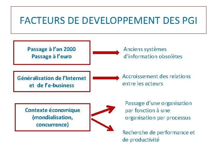 FACTEURS DE DEVELOPPEMENT DES PGI Passage à l’an 2000 Passage à l’euro Généralisation de