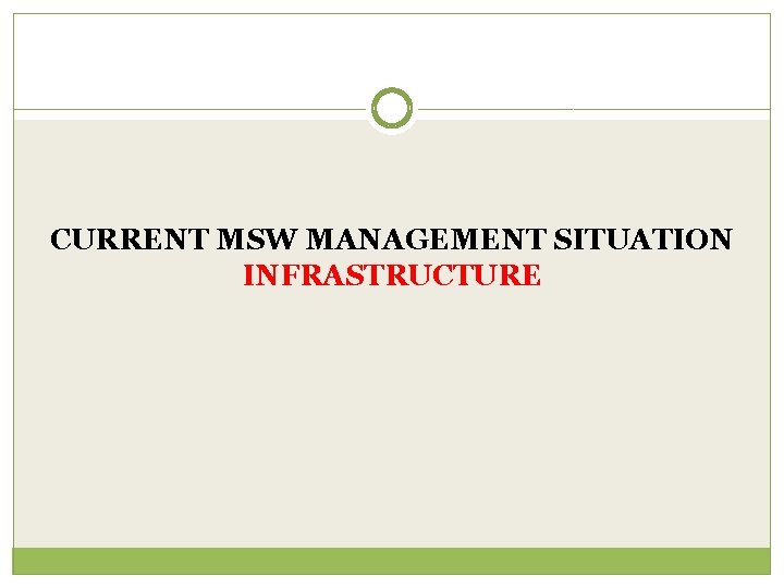 CURRENT MSW MANAGEMENT SITUATION INFRASTRUCTURE 