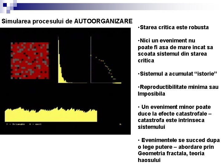 Simularea procesului de AUTOORGANIZARE • Starea critica este robusta • Nici un eveniment nu