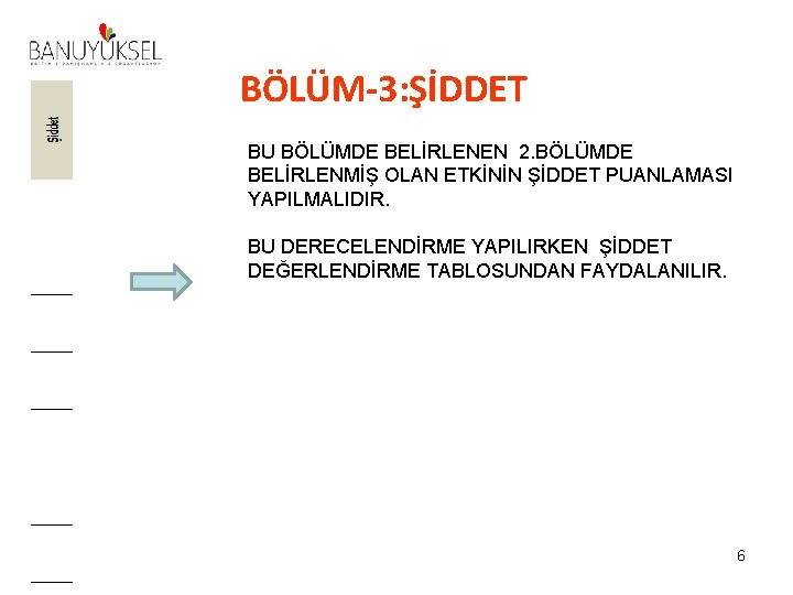 BÖLÜM-3: ŞİDDET BU BÖLÜMDE BELİRLENEN 2. BÖLÜMDE BELİRLENMİŞ OLAN ETKİNİN ŞİDDET PUANLAMASI YAPILMALIDIR. BU BÖLÜM-3: ŞİDDET BU BÖLÜMDE BELİRLENEN 2. BÖLÜMDE BELİRLENMİŞ OLAN ETKİNİN ŞİDDET PUANLAMASI YAPILMALIDIR. BU