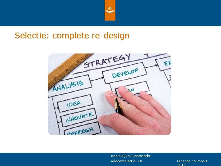 Selectie: complete re-design Koninklijke Luchtmacht Vliegerselectie 3. 0 Dinsdag 15 maart 