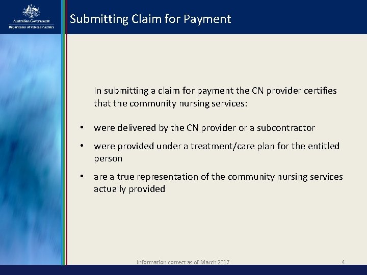 Submitting Claim for Payment In submitting a claim for payment the CN provider certifies Submitting Claim for Payment In submitting a claim for payment the CN provider certifies