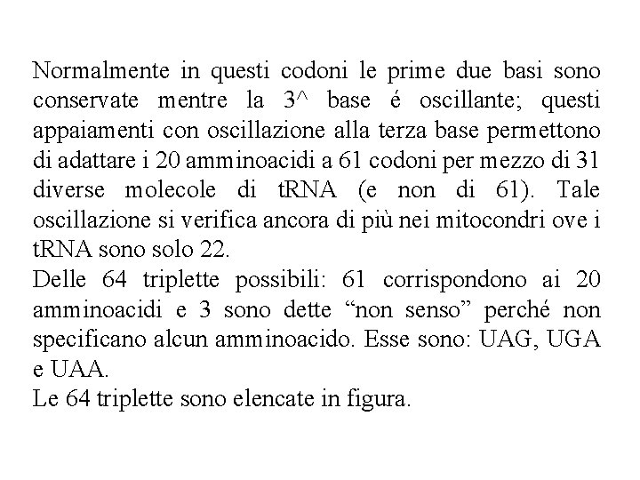 Normalmente in questi codoni le prime due basi sono conservate mentre la 3^ base Normalmente in questi codoni le prime due basi sono conservate mentre la 3^ base
