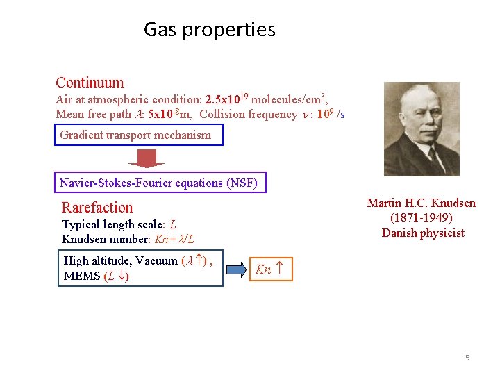 Gas properties Continuum Air at atmospheric condition: 2. 5 x 1019 molecules/cm 3, Mean