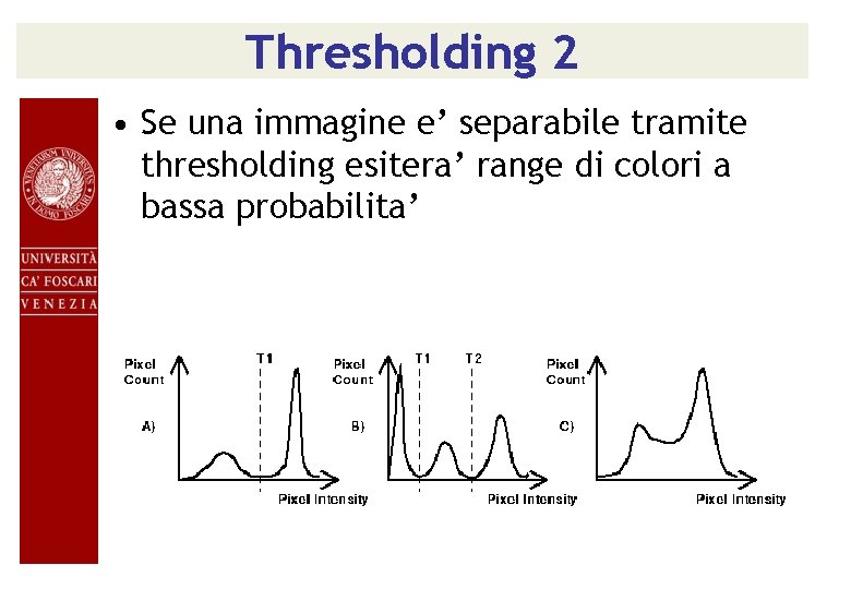 Thresholding 2 • Se una immagine e’ separabile tramite thresholding esitera’ range di colori