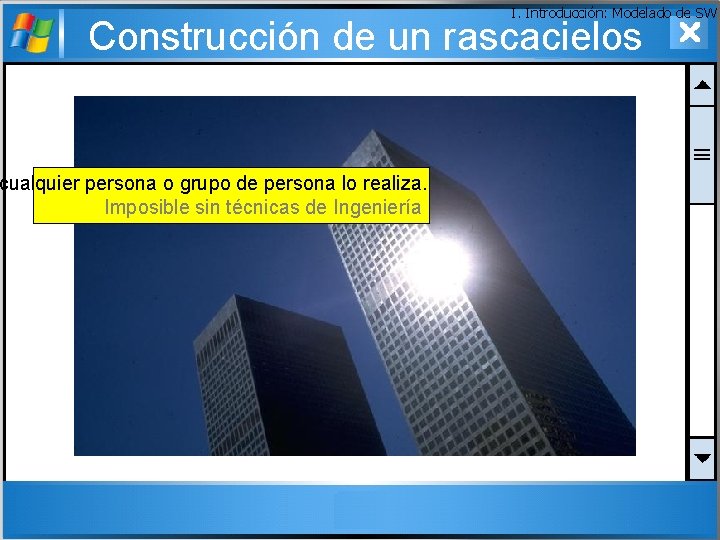 I. Introducción: Modelado de SW Construcción de un rascacielos cualquier persona o grupo de