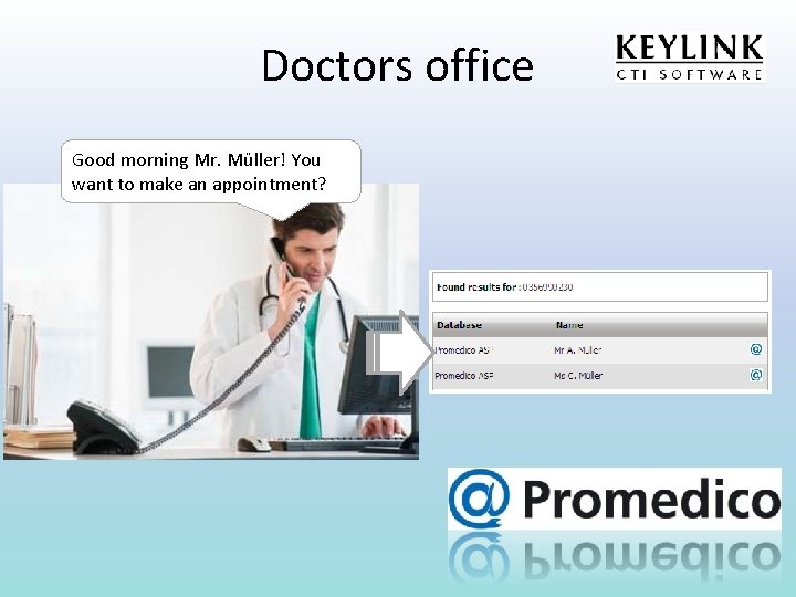 Doctors office Good morning Mr. Müller! You want to make an appointment? 