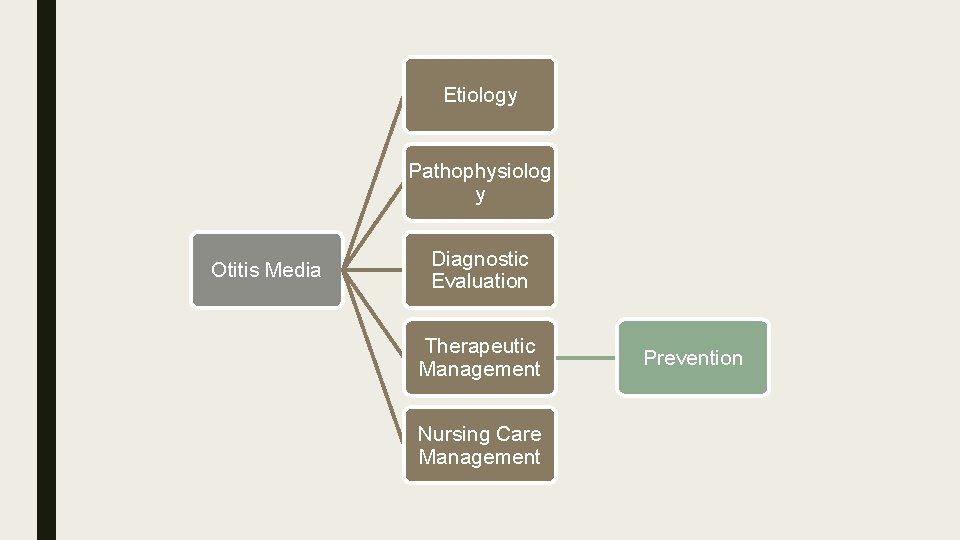 Etiology Pathophysiolog y Otitis Media Diagnostic Evaluation Therapeutic Management Nursing Care Management Prevention 