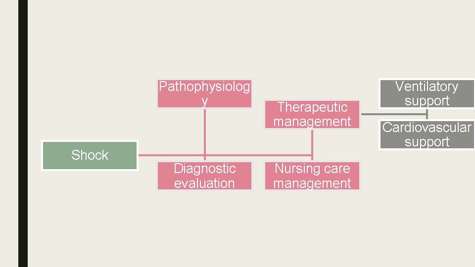 Pathophysiolog y Shock Diagnostic evaluation Therapeutic management Nursing care management Ventilatory support Cardiovascular support