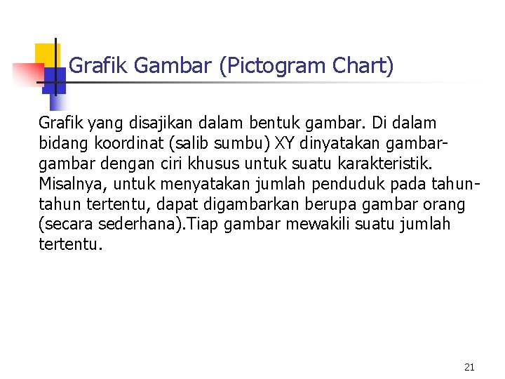 Grafik Gambar (Pictogram Chart) Grafik yang disajikan dalam bentuk gambar. Di dalam bidang koordinat