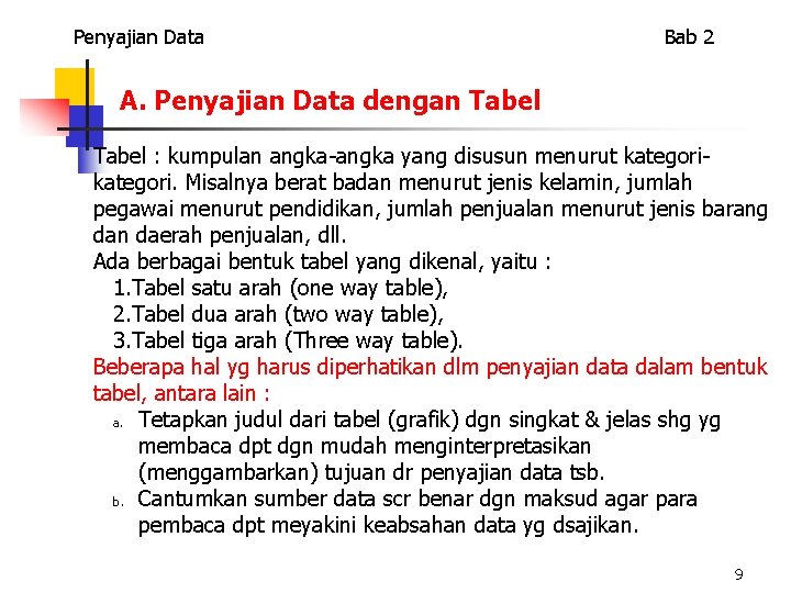 Penyajian Data Bab 2 A. Penyajian Data dengan Tabel : kumpulan angka-angka yang disusun